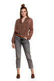 Perla Blanca Brick Tones Transparent Shirt with Lurex Metal Button Detail