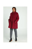 Perla Blanca Burgundy Double-breasted Wide Cut Oversized Premium Cashmere Coat with Button Closure