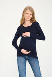 Perla Blanca Navy Blue Maternity Blouse with Breastfeeding Feature