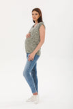 Perla Blanca Green Camouflage Patterned Breastfeeding Maternity T-shirt with Shoulder Detail