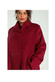 Perla Blanca Burgundy Double-breasted Wide Cut Oversized Premium Cashmere Coat with Button Closure