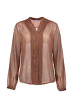 Perla Blanca Brick Tones Transparent Shirt with Lurex Metal Button Detail