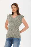 Perla Blanca Green Camouflage Patterned Breastfeeding Maternity T-shirt with Shoulder Detail