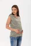 Perla Blanca Green Camouflage Patterned Breastfeeding Maternity T-shirt with Shoulder Detail