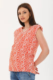 Perla Blanca Red Camouflage Patterned Breastfeeding Maternity T-shirt with Shoulder Detail