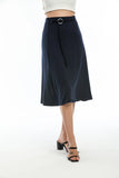 Perla Blanca Women's Navy Blue Belt Detailed Skirt