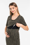 Perla Blanca Women's Green Patterned Breastfeeding Maternity Dress