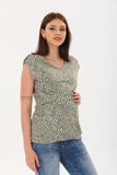 Perla Blanca Green Camouflage Patterned Breastfeeding Maternity T-shirt with Shoulder Detail