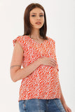 Perla Blanca Red Camouflage Patterned Breastfeeding Maternity T-shirt with Shoulder Detail