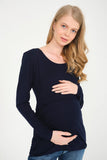 Perla Blanca Navy Blue Maternity Blouse with Breastfeeding Feature