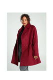 Perla Blanca Burgundy Double-breasted Wide Cut Oversized Premium Cashmere Coat with Button Closure