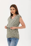 Perla Blanca Green Camouflage Patterned Breastfeeding Maternity T-shirt with Shoulder Detail