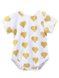 Hearts Printed Golden Bow Romper for Toddler Girls