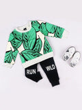 Tree Leaves Printed Long Sleeve Tee Top for Boys