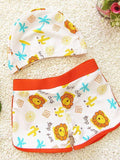 Cartoon Pattern Printed Elastic Cap Swimwear Set for Boys