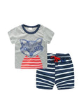 2 Piece Outfit Set Cotton Cartoon Tee Striped Shorts for Boys - Lets Shop US