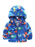 Cartoon Vehicle Printed Hooded Cotton Lining Jacket Coat Zip-up for Boys - Size 6