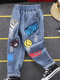 Cute Cartoon Style Bear Printed Jeans Pants for Boys