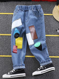 Patches Geometric Figures Jeans for Boys