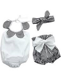 3-piece Romper Set Sunflower Bodysuit Striped Shorts Headband for Baby Girls - Lets Shop US