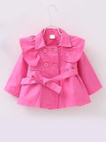 Long-sleeve Cotton Buttoned Belt Trench Coat for Toddler Girls