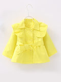 Long-sleeve Cotton Buttoned Belt Trench Coat for Toddler Girls