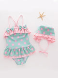 2 Piece Cute Dots Bow knot Onepiece Swimwear Set for Toddler Girls