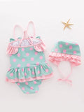 2 Piece Cute Dots Bow knot Onepiece Swimwear Set for Toddler Girls - Lets Shop US