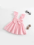 Sleeveless Solid Color Backless Bow Dress for Baby Girls