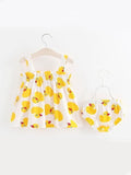 2 Piece Duck Print Slip Dress Shorts Set for Toddler Girls