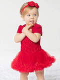 2 Piece Roses Romper Tutu Dress Headband Set Short-Sleeve Cotton Tulle for Baby Girls