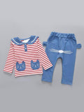 2 Piece Cat Stripes Top & Pants Set for Toddler Girls