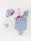 2-piece Skew Collar Striped Swimsuit Set  for Toddler Girls - Lets Shop US