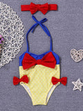 2-piece Red Bowknots Headband Baby Swimsuit for Baby Girls