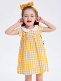 Flower Appliqued Gingham Girl Dress for Toddler Girls