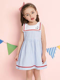 Navy Style Cartoon &Striped Dress for Toddler Girls