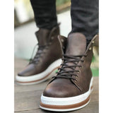 Brown Skin White Sole Men's Boot