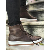 Brown Skin White Sole Men's Boot