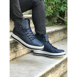 Navy Blue Skin White Sole Men's Boot